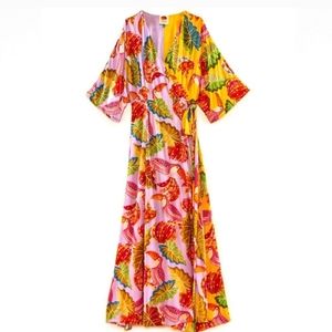 NWT Farm Rio Mixed Beaks & Bananas Maxi Wrap Dress Size XS